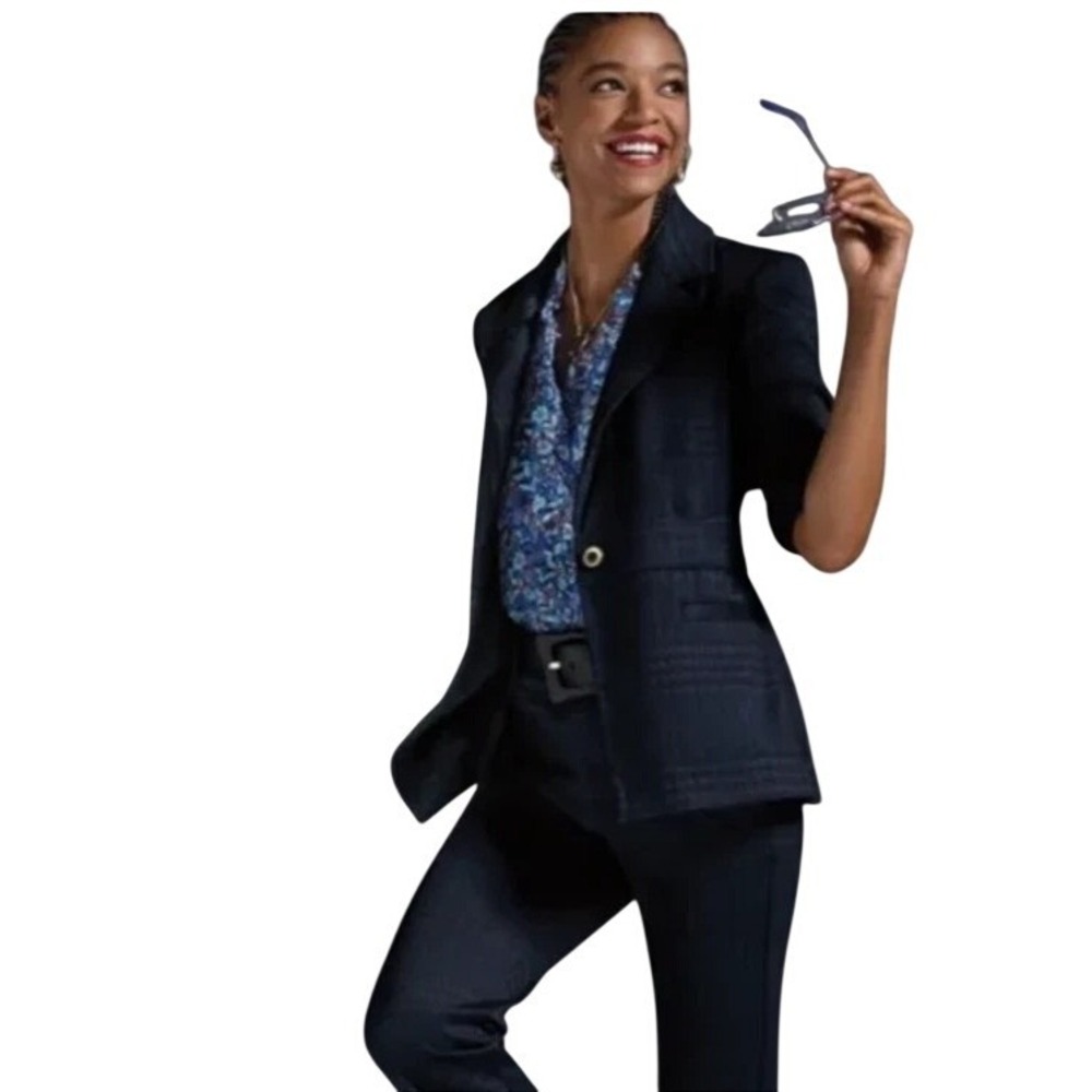 Cabi Blazer Size Large #4296 Checkout in Blue Plaid Jacket Academia Preppy